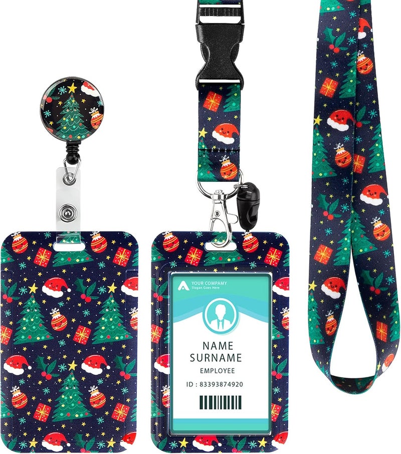 Hinsly ID Badge Holder with Lanyard Christmas Decoration, Retractable Badge Holders Reels with Lanyards Adjustable, for Women Kids Teacher Nurses Doctor Student - Image 1